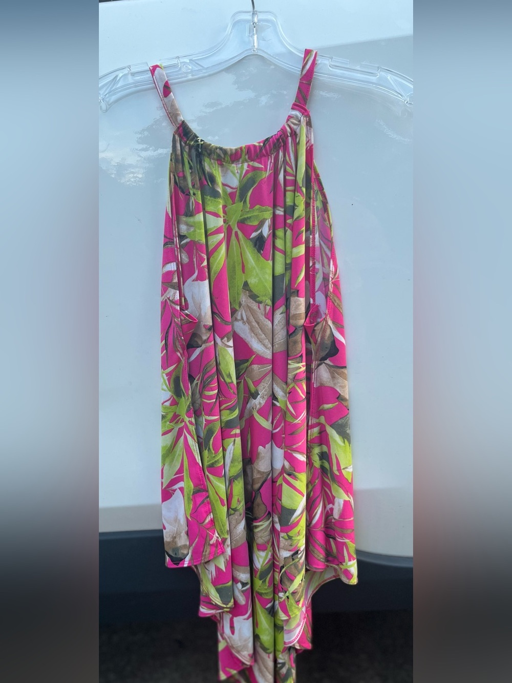 Cato Pink & Lime Leaf-Print Sleeveless Summer Top L
